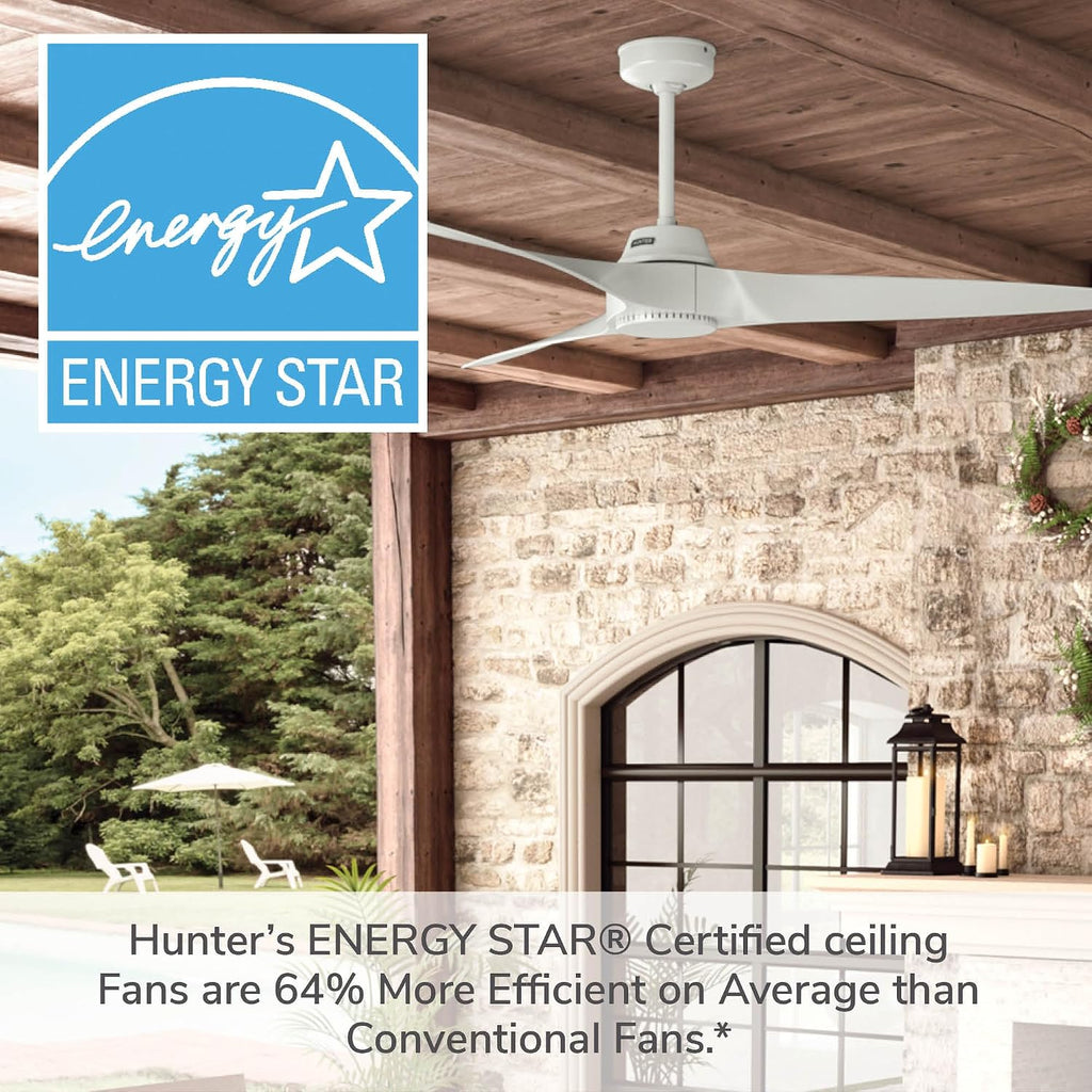 Hunter Fan 60 inch Ceiling Fan with No Light, Outdoor or Indoor White Ceiling Fan for Porch, Living Room, Office, Kitchen, Garage, 3 Blades (Renewed)