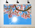 Trykid 20x10ft Pink Blossoms Blue Sky Backdrop Sunlit Spring Blooms Clear Daylight Floral Canopy Nature Photography Background Tapestry Party Decoration Photo Studio Prop Fabric