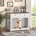 Dog Furniture Crate -40 inch Dog Kennel with Drawers-End Table Wooden Pet Crate, Double Door Design, Decorative Dog House Indoor for Small Medium Large Dog, White