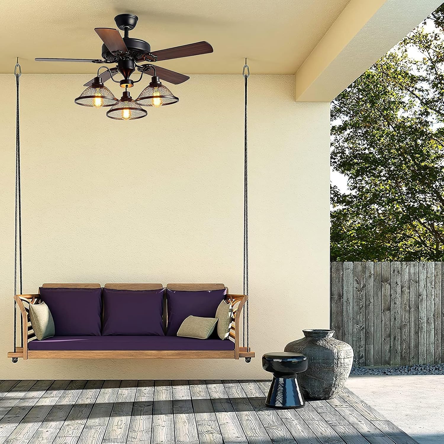 Bagood Farmhouse Ceiling Fan with Light 52 Inch Ceiling Fan with Light Rustic Ceiling Fan with 5 Reversible Wood Blades Vintage Ceiling Fan with Lights and Remote for Bedroom Living Room Dining Room
