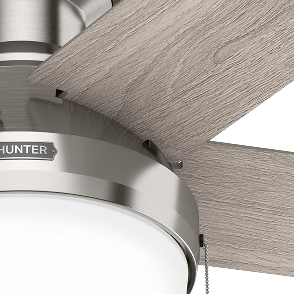 Hunter Fan 52 inch Low Profile Brushed Nickel Indoor Ceiling Fan with LED Light Kit and Pull Chain (Renewed)
