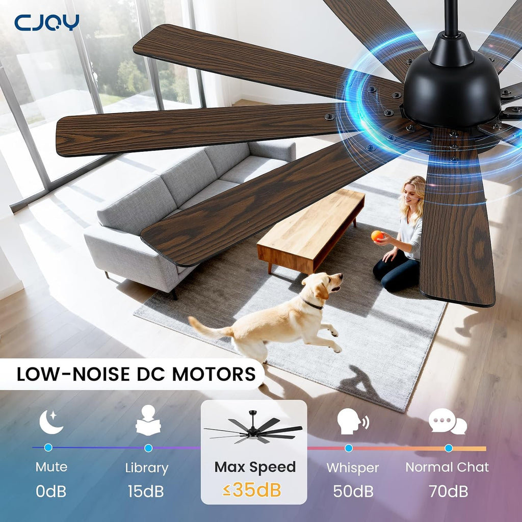 62 Inch Ceiling Fan with Light，Indoor/Outdoor Black Large Ceiling Fans with Lights and Remote for Kitchen Living Room Patio, 9 Blade Reversible Quiet DC Motor,6 Speeds,3 CCT(Dual Finish )
