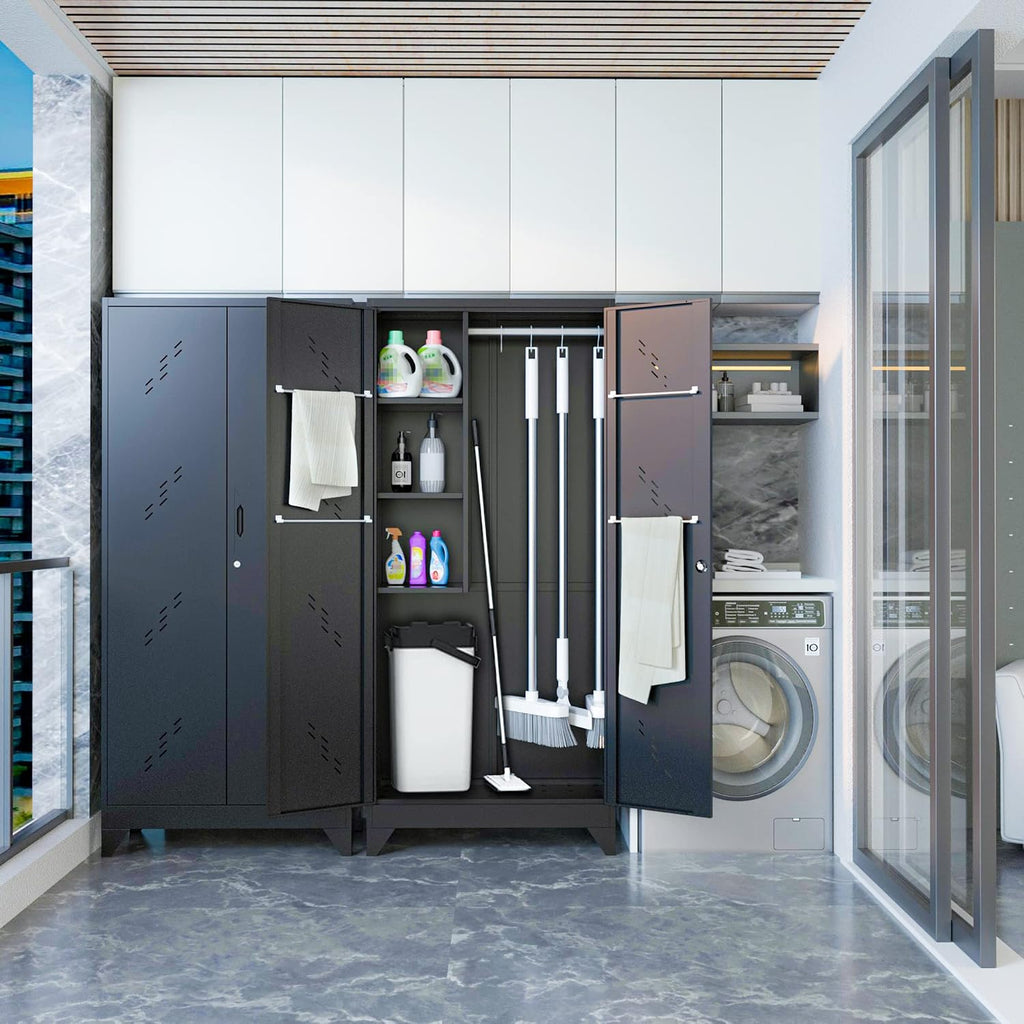75' Taller Metal Garage Storage Cabinet,Tool Chest, Large Office Storage Cabinet with Lock Doors, Stainless Steel Bottom Plate with Holes,Utility Room Organization(H75* D16.53*L33.85)(Black)