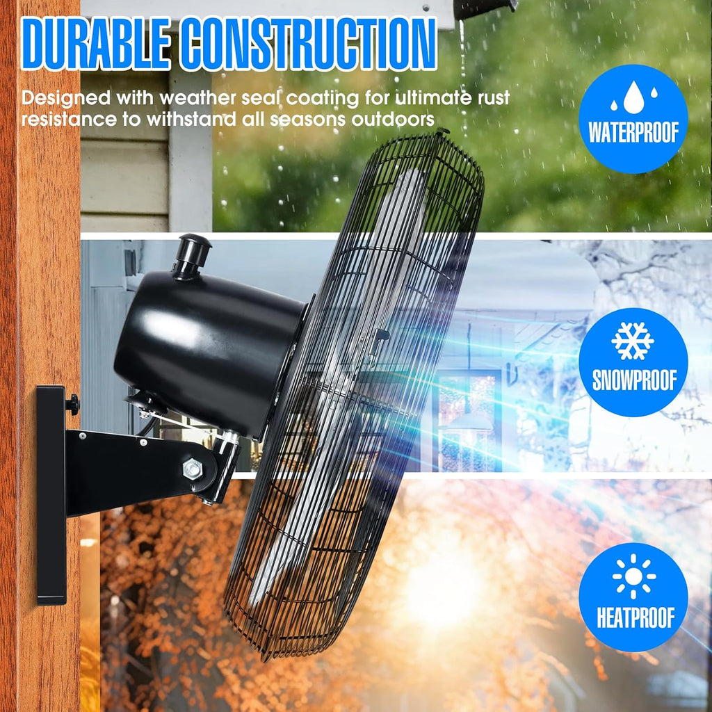 iLiving 20' Outdoor Oscillating High Velocity Wall Fan with 4750 CFM Heavy Duty Weatherproof Motor, Variable Speed Adjustment for Workshop, Garage, Patios, Commercial and industrial, 20 inch,Black