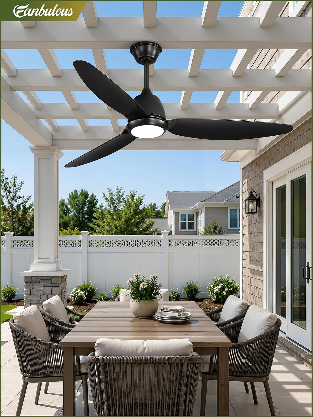 Fanbulous 52' Outdoor Ceiling Fan with Light, IP65 Waterproof Wet Rated, Plug in Gazebo Fan with 10FT Cord, Smart APP & Remote, 6-Speed Reversible DC Motor, 3CCT Dimmable LED for Patio Porch (Black)