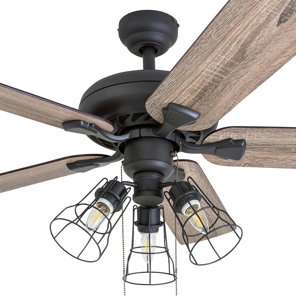 Prominence Home Lincoln Woods 52 Inch Ceiling Fan with LED Light, Pull Chain & Remote, 5 Blades with Reversible Motor and Tri-Mount Options, Bronze