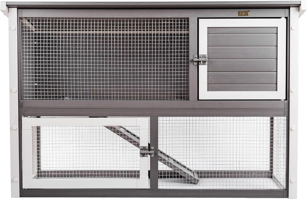 New Age Pet ECOFLEX Columbia Rabbit Hutch - Grey, Dual-Level with Denning Space, Easy Assembly, Moisture & Odor Resistant