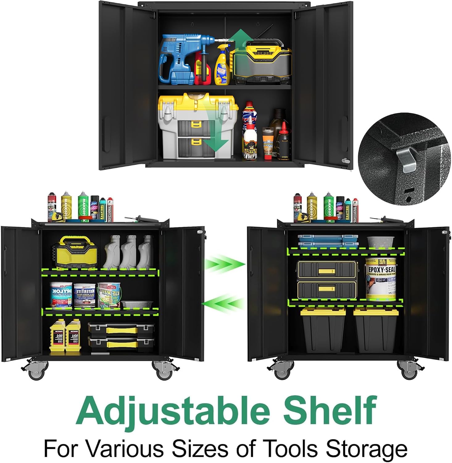 10-Piece Heavy Duty Steel Garage Cabinet System | All-in-One Modular Garage Cabinet Set for Ultimate Workshop Organization | Easy Assembly Garage Storage Cabinets & Tool Bench (Black)