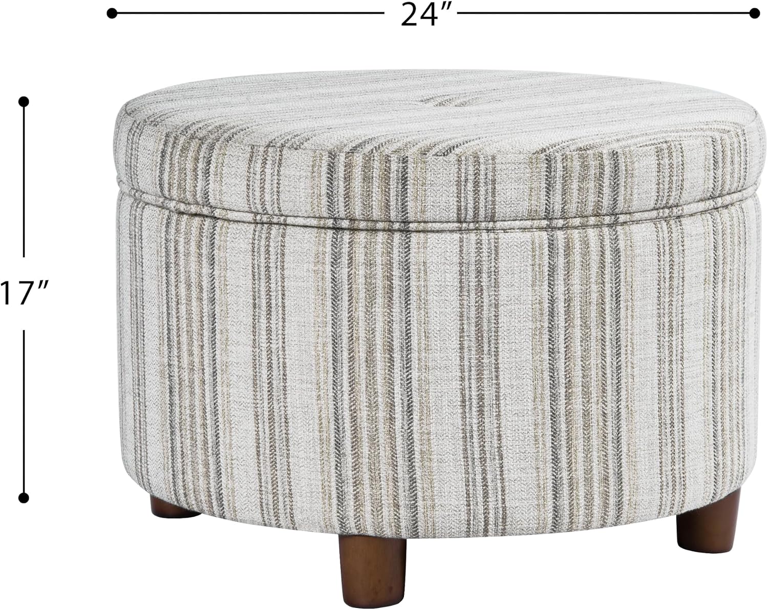 HomePop 24' Large Round Storage Ottoman - Gray Striped Pattern