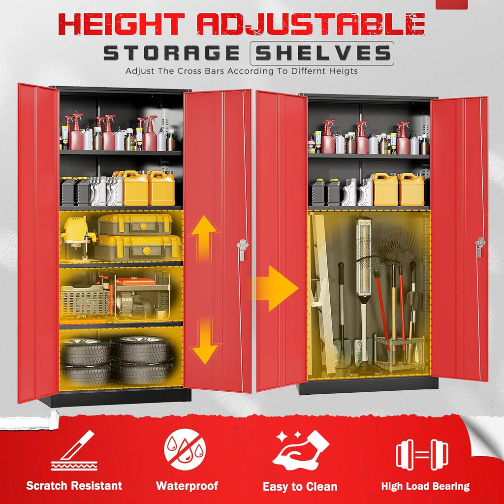 Bonusall 72' Metal Garage Storage Cabinet， Heavy-Duty Steel Cabinet with 2 Locking Doors & 5 Adjustable Shelves for Home