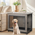 Shintenchi Wooden Dog Crate Furniture for Large Breed, L Double-Door Kennel Indoor with Removable Tray, End Table L Dog Crate for Decoration, 44.1' L, Gray