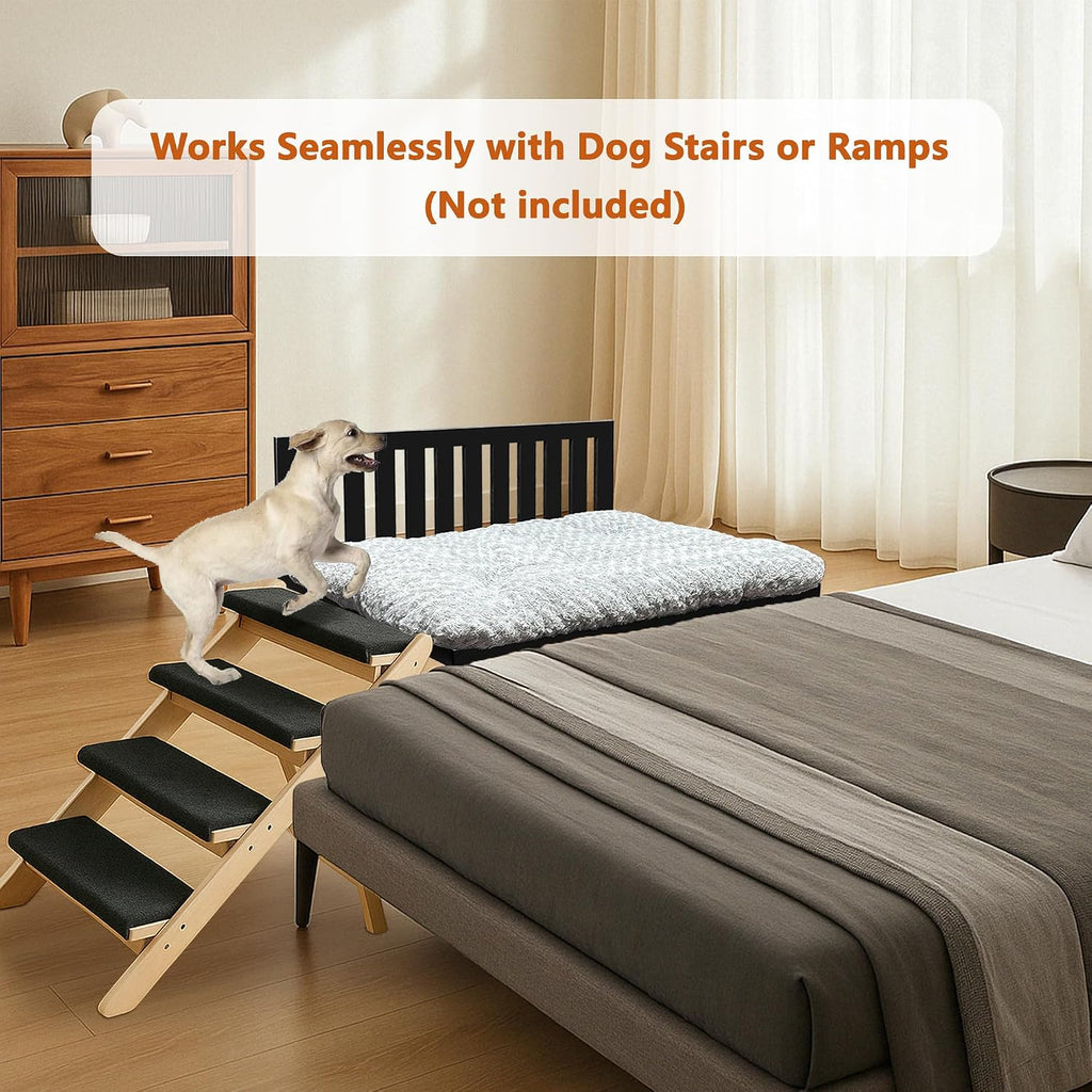 Beside Dog Bed,Adjustable Height Dog Bunk Beds,25.5''x18''Metal Dogs Bed Frame with Cushion (Medium)