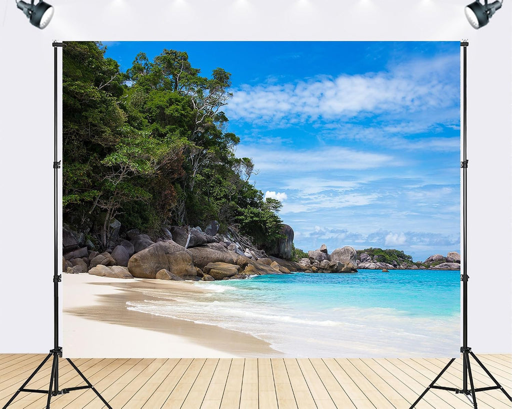 Trykid 20x10ft Turquoise Beach Tropical Serene Coastal Backdrop Clear Lush Idyllic Photography Background Relaxed Tapestry Party Decoration Photo Studio Prop Fabric