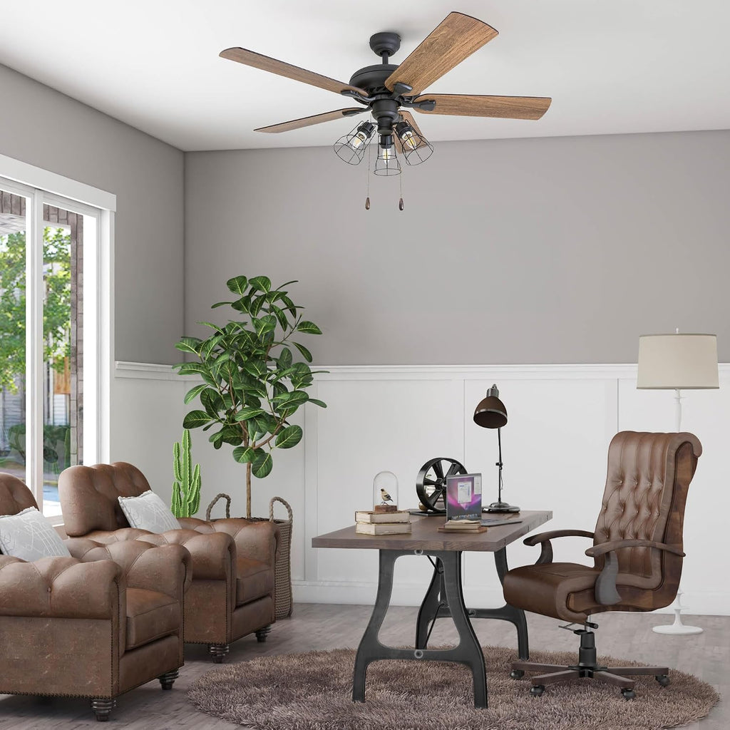 Prominence Home Lincoln Woods 52 Inch Ceiling Fan with LED Light, Pull Chain & Remote, 5 Blades with Reversible Motor and Tri-Mount Options, Bronze