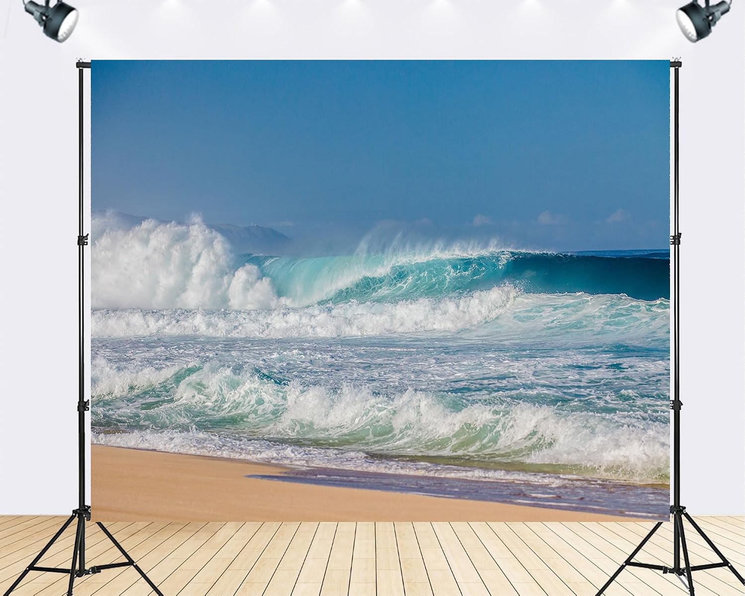 Trykid 20x10ft Coastal Waves Backdrop Turquoise Surf Golden Sand Clear Sky Ocean Photography Background Beach Shoot Tapestry Party Decoration Photo Studio Prop Fabric