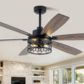 60' Large Ceiling Fans with Lights, Modern Farmhouse Caged Ceiling Fan with Light and Remote, Reversible Motor, 6 Double Finish Wood Blades, Black Rustic Industrial Ceiling Fan for Living Room