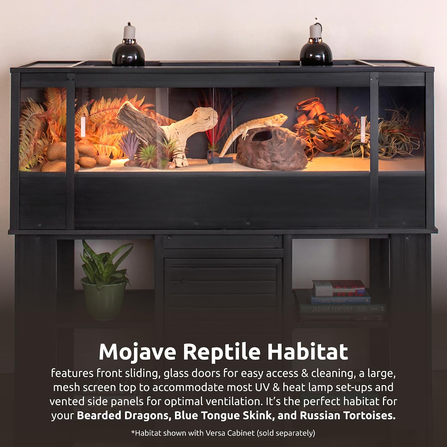 New Age Pet ECOFLEX 60' Wide X-Large Reptile Habitat, Mojave Lounge for Snakes, Tortoises & Lizards in Maple, Black & Grey, Easy Assembly, Sliding Glass Doors & Mesh Top