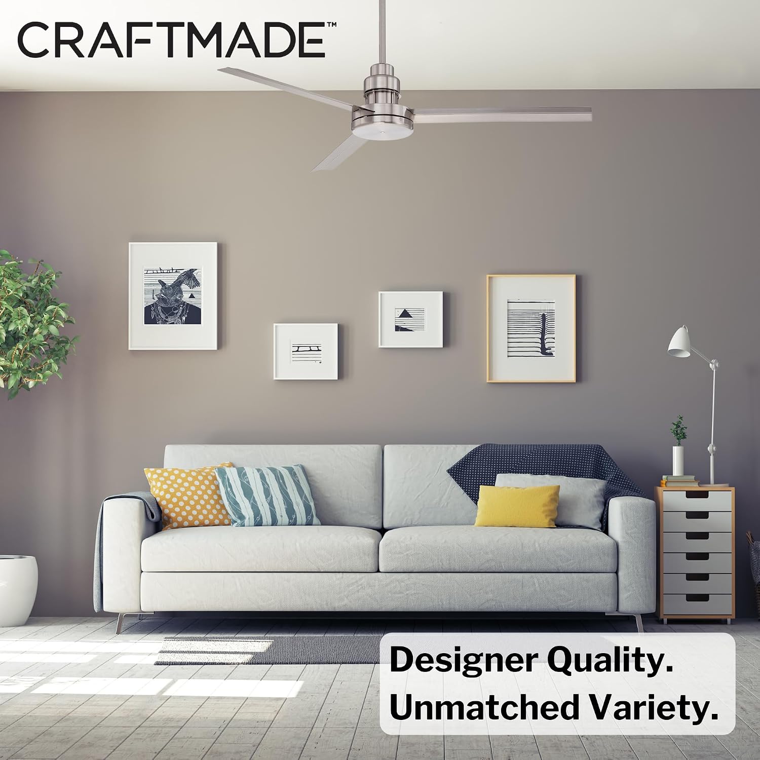 Craftmade MND54BNK3 Mondo 54 Inch 3 Blade Ceiling Fan | Brushed Polished Nickel Finish/Brushed Polished Nickel Aluminum Blades | IDC Wall Control and Remote Control | DC Motor Indoor Ceiling Fan