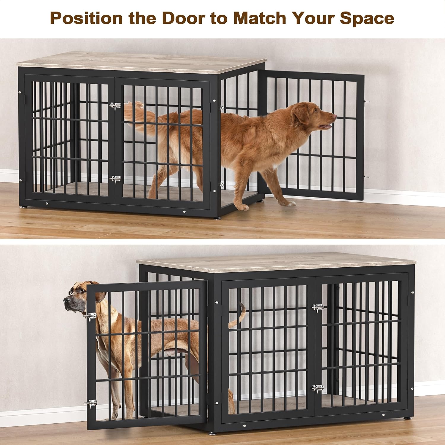 rehomerance 48 Inch Heavy Duty Dog Crate Furniture for Large and Medium Dogs, Decorative Pet House End Table, Wooden Cage Kennel Furniture Indoor, Grey