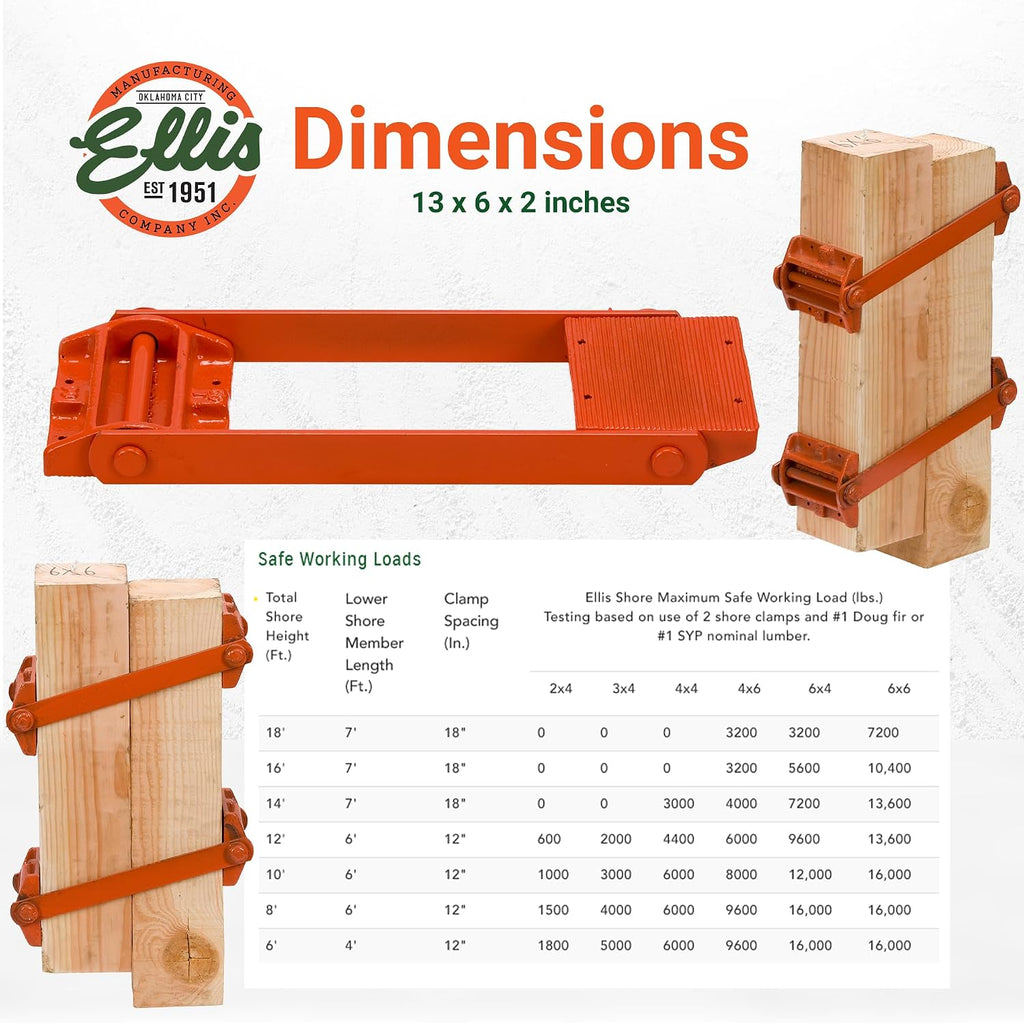 Ellis Shore Clamps - 6x6 Lumber Size, Adjustable Support System, Durable & Secure, Long-Lasting for Woodworking