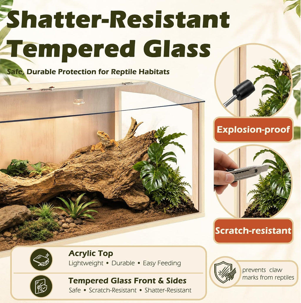 PROLEE Bearded Dragon Tank, Lizard Tank with Clear Tempered Glass, Anti-Scratch Reptile Enclosure, Reptile Tank Built-in Light Fixtures with Switch (32X16X16inch,34 Gallon)