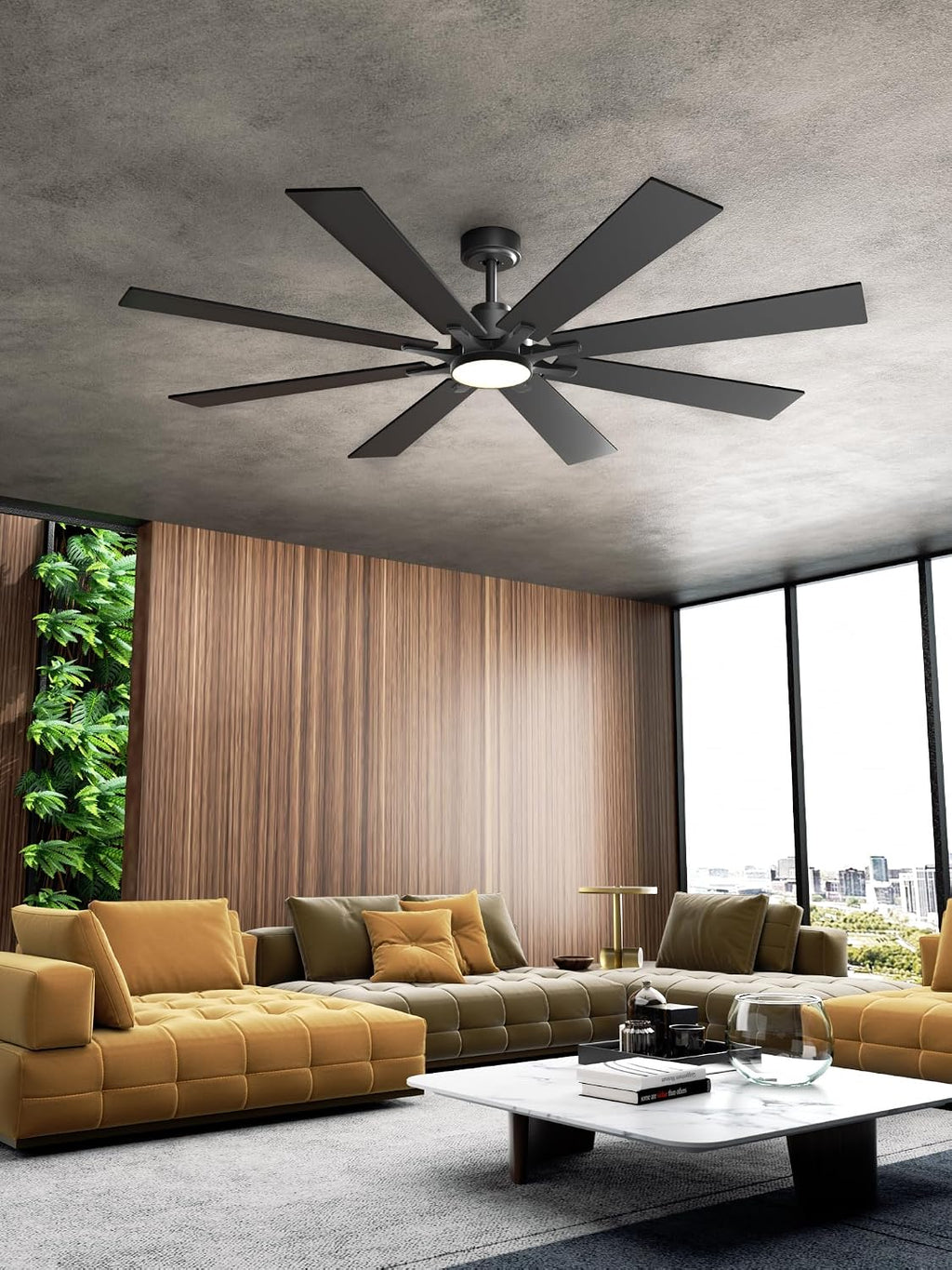 62 Inch Black Ceiling Fan with 5CCT Dimmable Light and Remote, Damp-Rated Indoor/ Outdoor for Patio Industrial Living Room -High CFM Quiet 6-Speed DC Motor, 8 Dual-Finish Blades with Timer 3 Downrods
