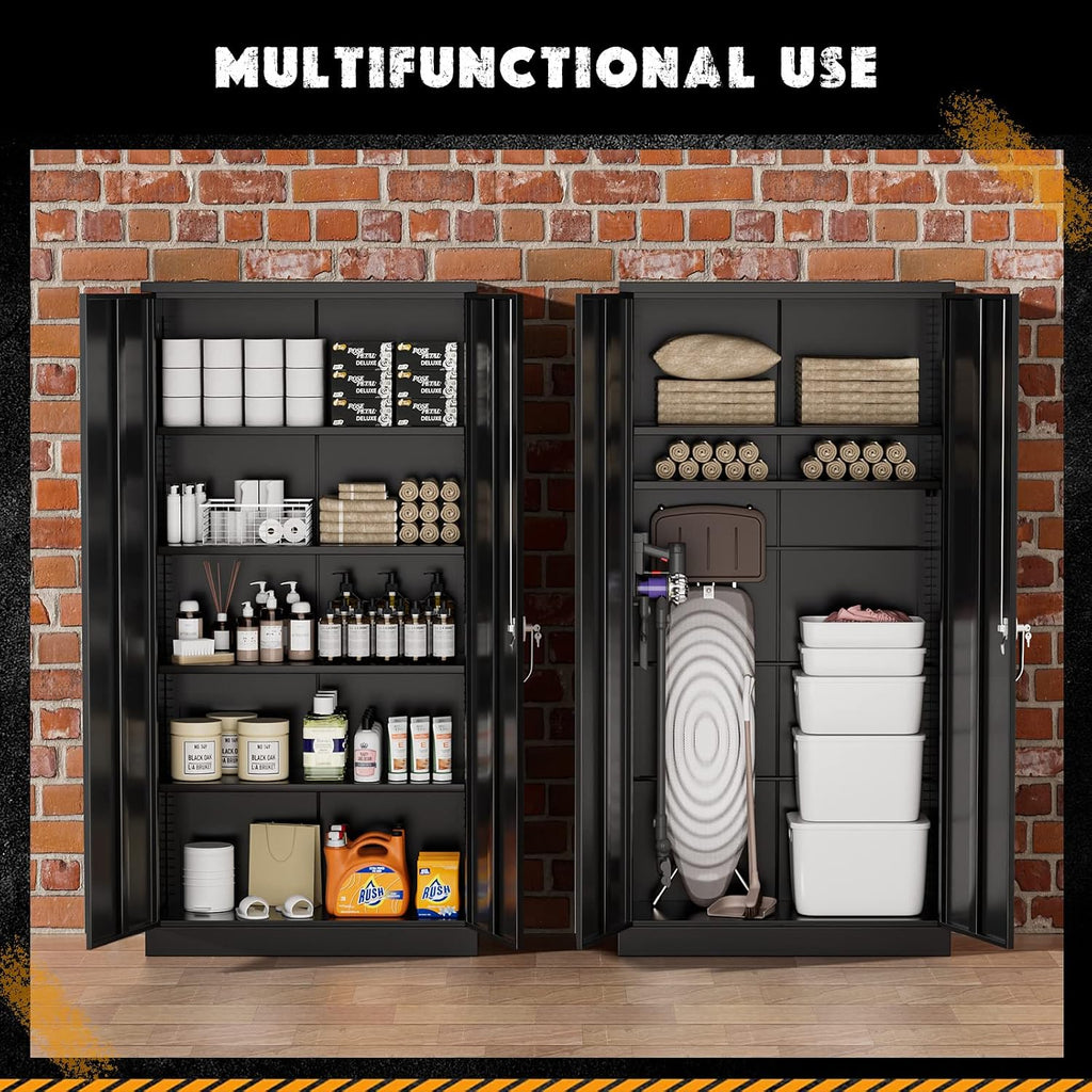 Greenvelly Storage Cabinet, 72' Black Garage Steel Locking Cabinet with Doors and 4 Adjustable Shelves, Tall Lockable File &Tool Cabinet for Home Office, Metal Classroom Cabinet Basement