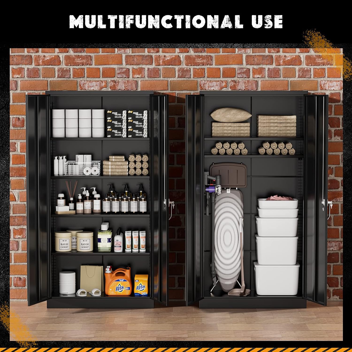 Greenvelly Storage Cabinet, 72' Black Garage Steel Locking Cabinet with Doors and 4 Adjustable Shelves, Tall Lockable File &Tool Cabinet for Home Office, Metal Classroom Cabinet Basement