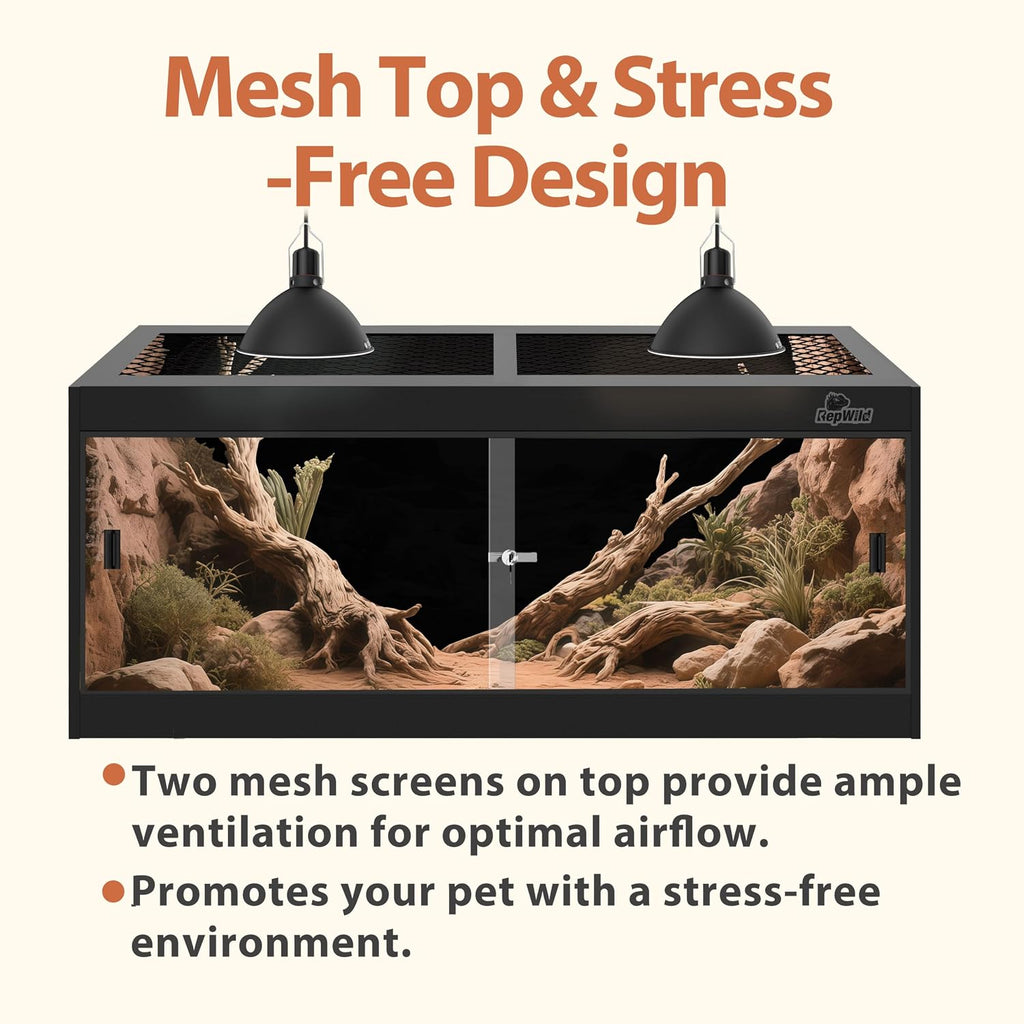 4x2x2 (120 Gallon) PVC Reptile Enclosure, RepWild Terrarium/Tank with Heavy-Duty Screen Top, Glass Sliding Doors & Lock for Bearded Dragons, Ball Python, Geckos, Lizards