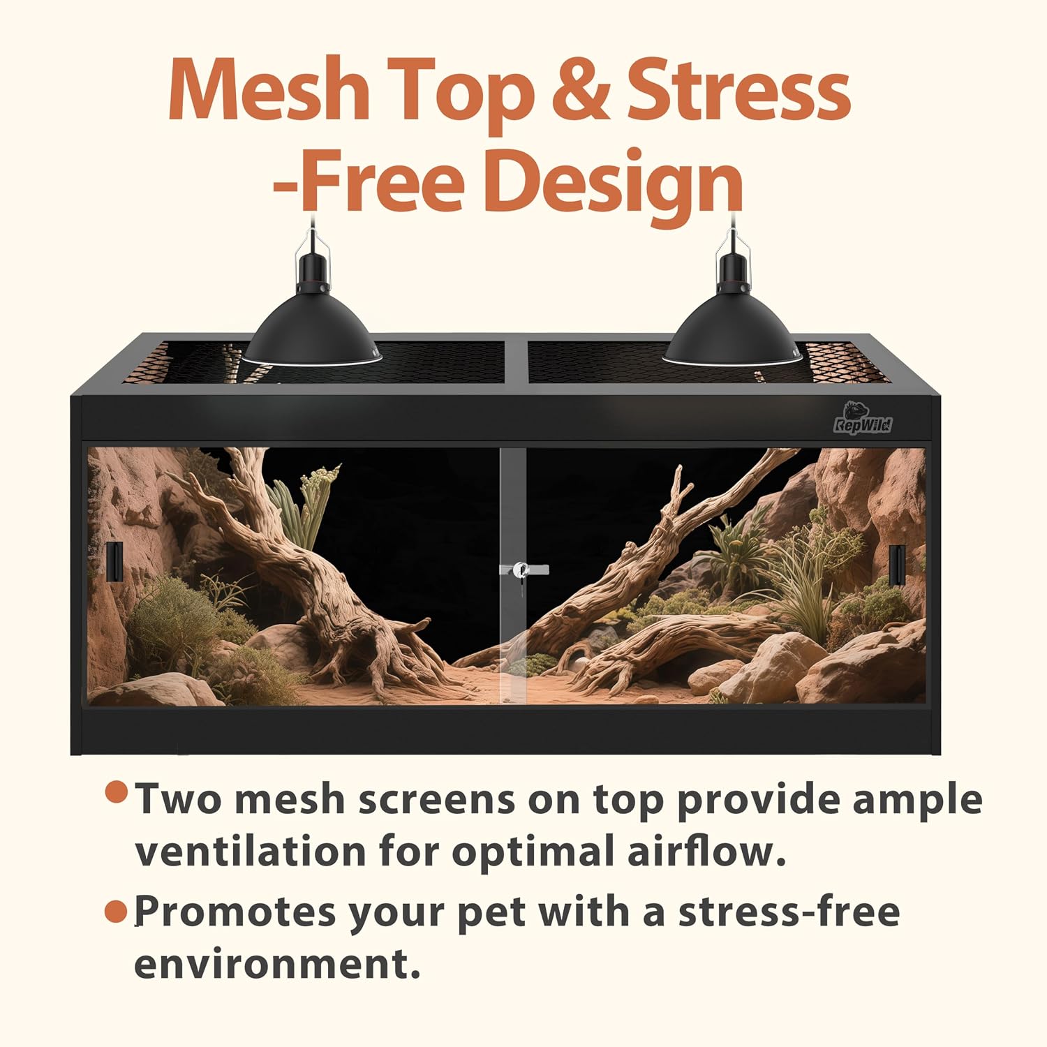 4x2x2 (120 Gallon) PVC Reptile Enclosure, RepWild Terrarium/Tank with Heavy-Duty Screen Top, Glass Sliding Doors & Lock for Bearded Dragons, Ball Python, Geckos, Lizards