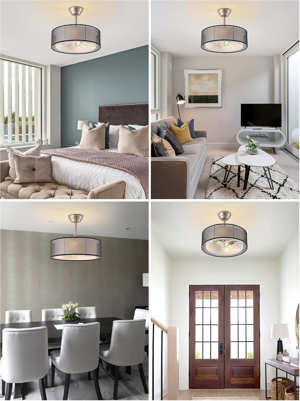 20' Caged Fandelier Ceiling Fans with Lights, Black Mid Century Chandelier Ceiling Fan with Light Remote Control with 6 Speeds for Bedroom, Living Room, Nursery