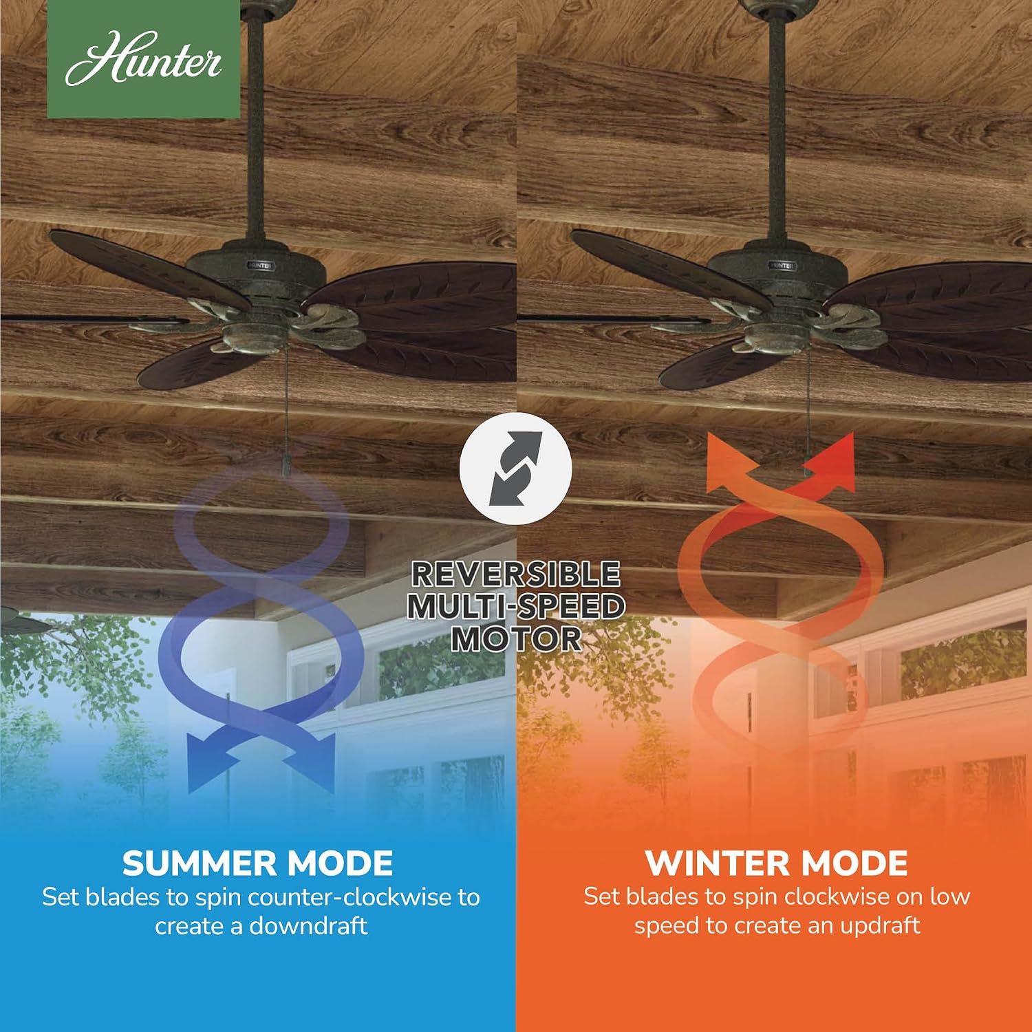 Hunter 54 inch Outdoor or Indoor Ceiling Fan No Light - Ceiling Fan without Light, For Patio, Porch, Garage, or Living Room, Standard Mount, 5 Blades, Pull Chain - Bayview 50473, Provencal Gold