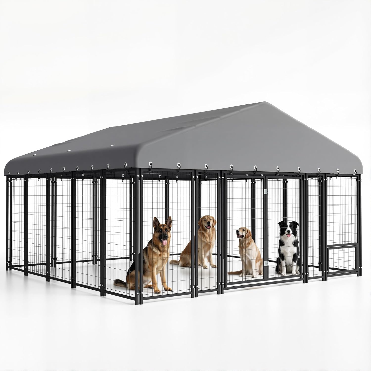 10X10FT Large Dog Kennel Outdoor Dog Enclosure Outside, Double Door Heavy Duty Galvanized Steel Dog Crate Durable Dog Cage with Roof & Double Lock