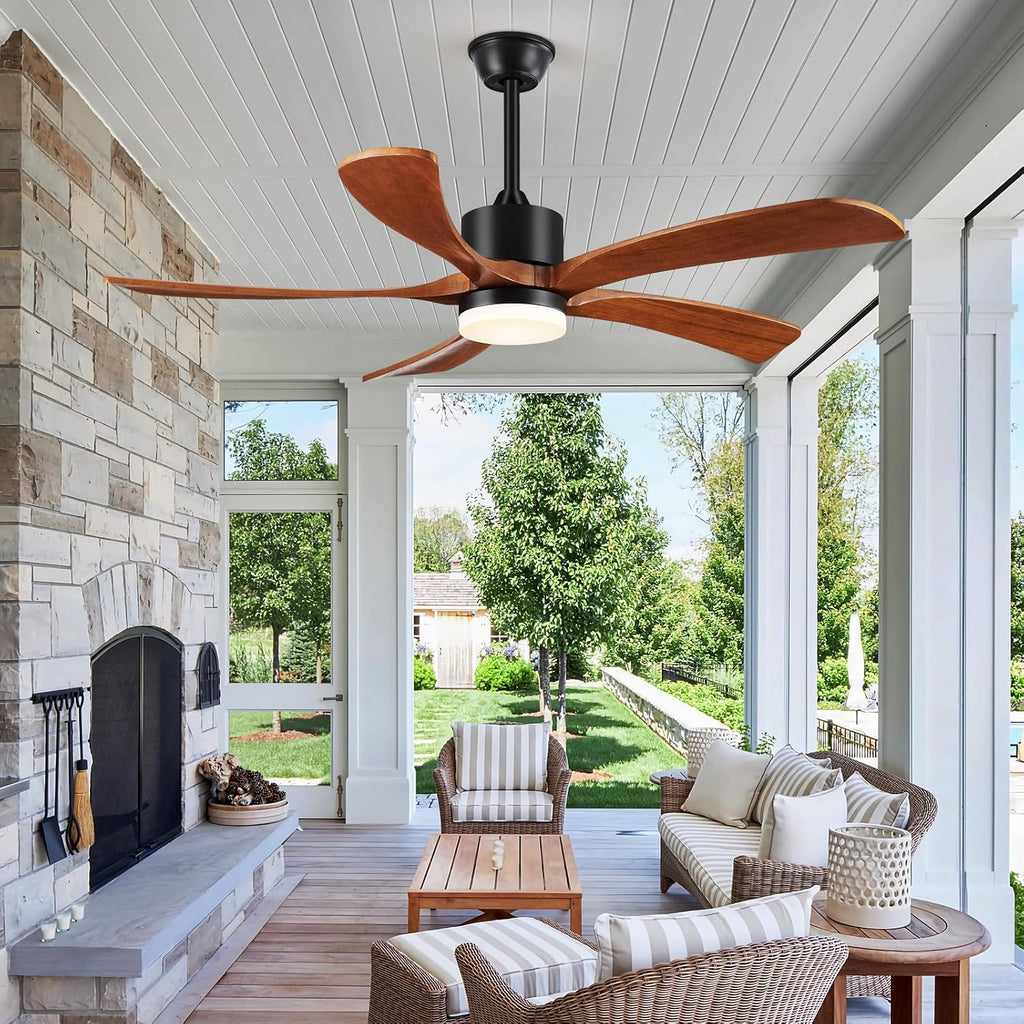 72 In Ceiling Fans with Lights and Remote, USA Original Patent 72' Large Ceiling Fan, 3 Downrods, 5 Solid Wood Blades, 6 Speeds Quiet DC Motor Modern Outdoor Indoor Fan, 72in Yellow Walnut