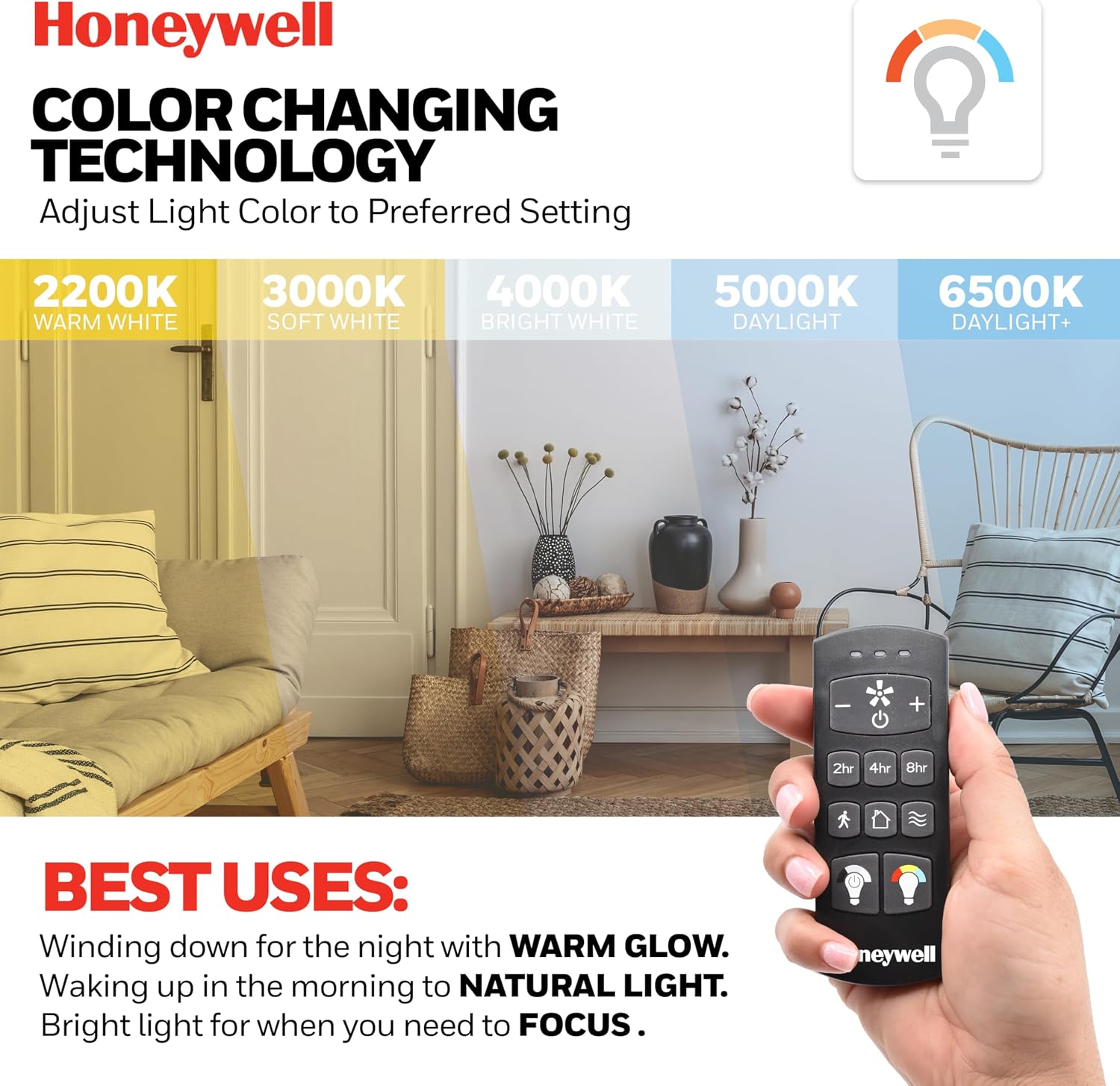 Honeywell Ceiling Fans Lynton, 52 Inch Indoor Outdoor Ceiling Fan with Color Changing LED Light, Remote Control, Charcoal Brown High Performance Blades, Reversible Airflow - 51853-01 (Black)