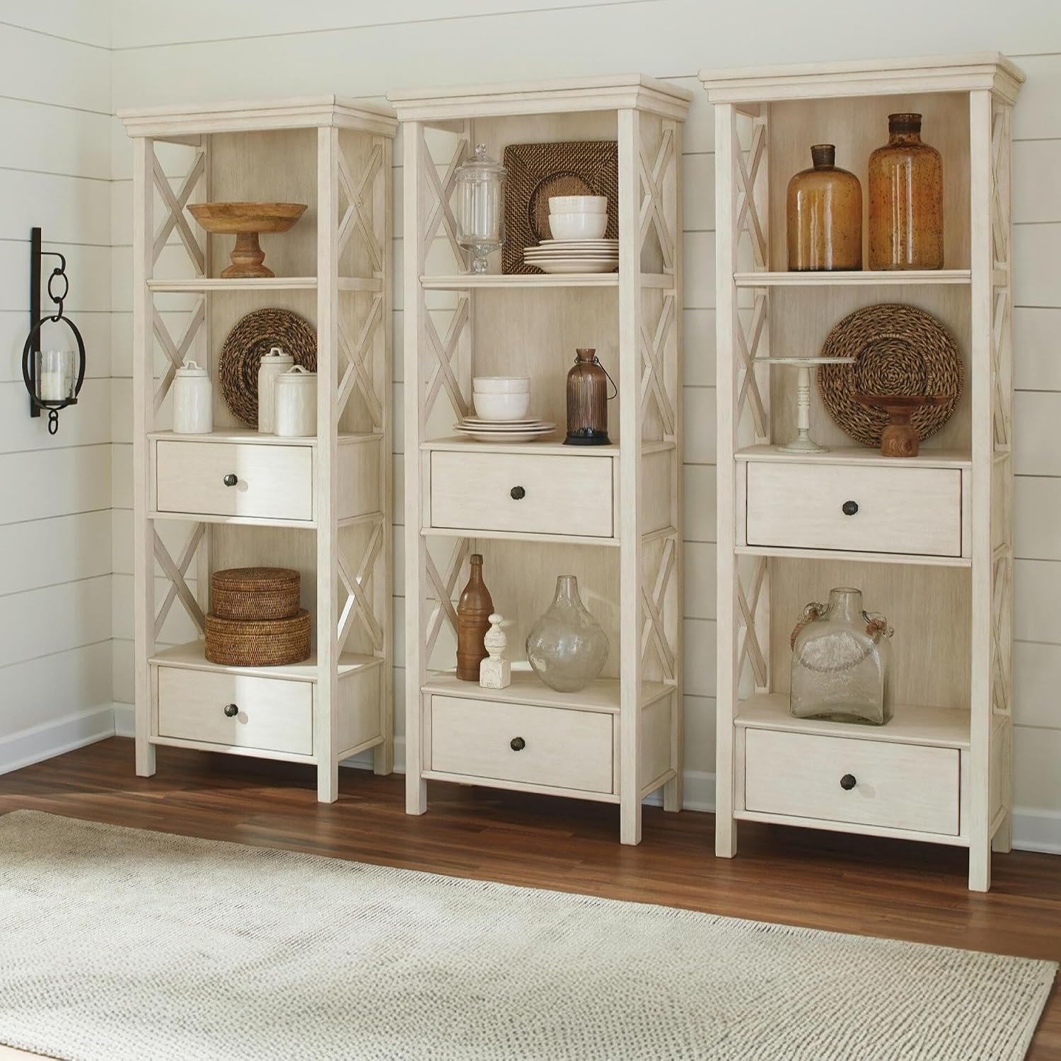 Signature Design by Ashley Bolanburg Cottage Chic Display Cabinet or Bookcase, Antique White