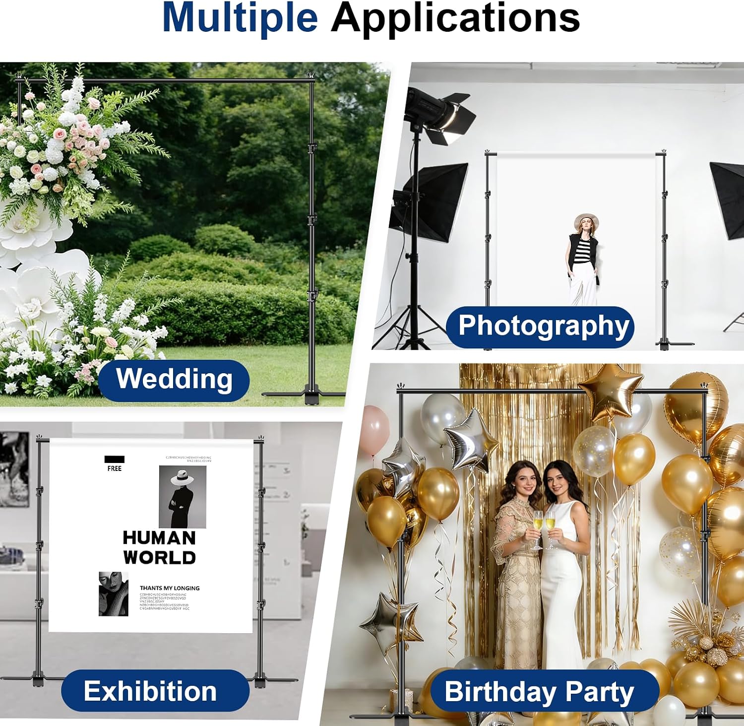 EMART Backdrop Stand Heavy Duty, 10x10Ft Pipe and Drape Stand Adjustable Photo Backdrop Stand, Photography Kit with X-Shaped Base for Wedding, Video Studio, Birthday,Parties Decoration