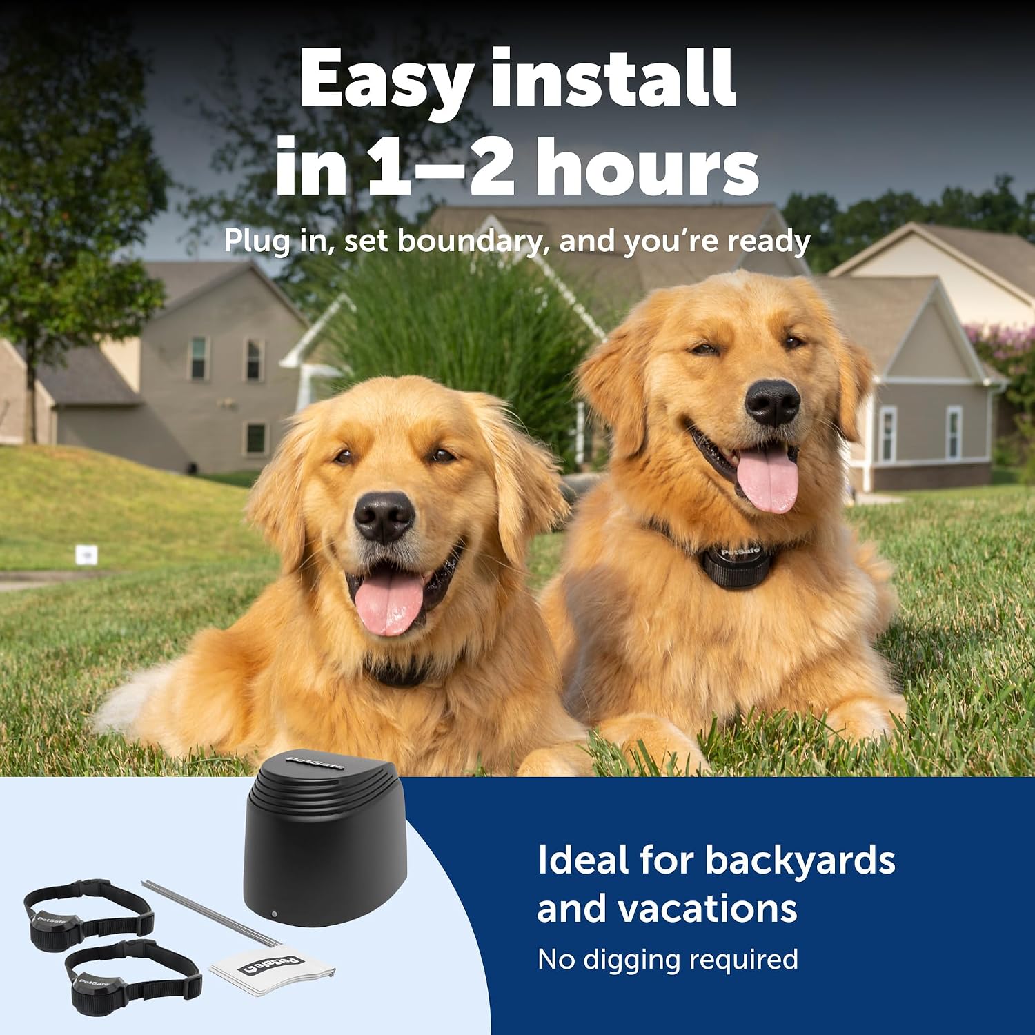 PetSafe Stay & Play Compact Wireless 2-Dog Fence, LCD Screen to Adjust the Circular Boundary, Secure up to 3/4 Acre Area, Use for All Your Pets, Portable System