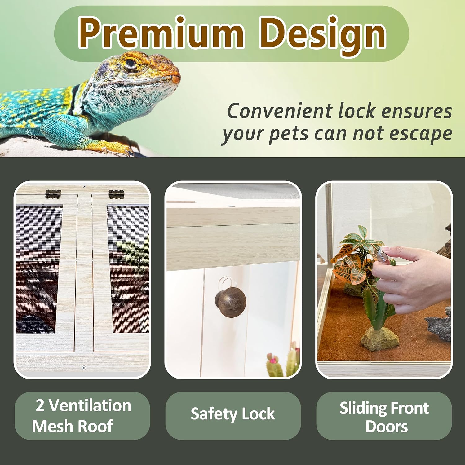 PROLEE Reptile Enclosure with Leg, 35 Gallons Bearded Dragon Tank, Tempered Glass Lizard Tank with Metal Mesh Tops and Lockable Door, Spacious Reptile Habitat for Snake,Lizard (Oak)