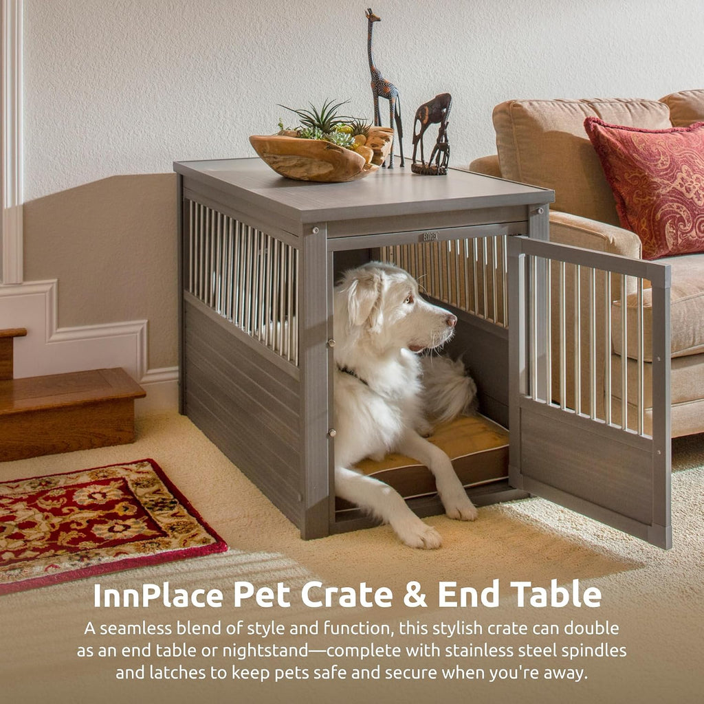 New Age Pet ECOFLEX InnPlace Dog Crate & End Table, Indoor Furniture Style Pet Kennel for Small, Medium, Large & XL Dogs, Durable Composite, Grey, X-Large