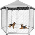 6.8x6.8 FT Heavy Duty Large Outdoor Dog Kennel Outside, Galvanized Steel Enclosure with Waterproof UV-Resistant Roof, Lockable Door, Hexagonal Wire Mesh Dog Run