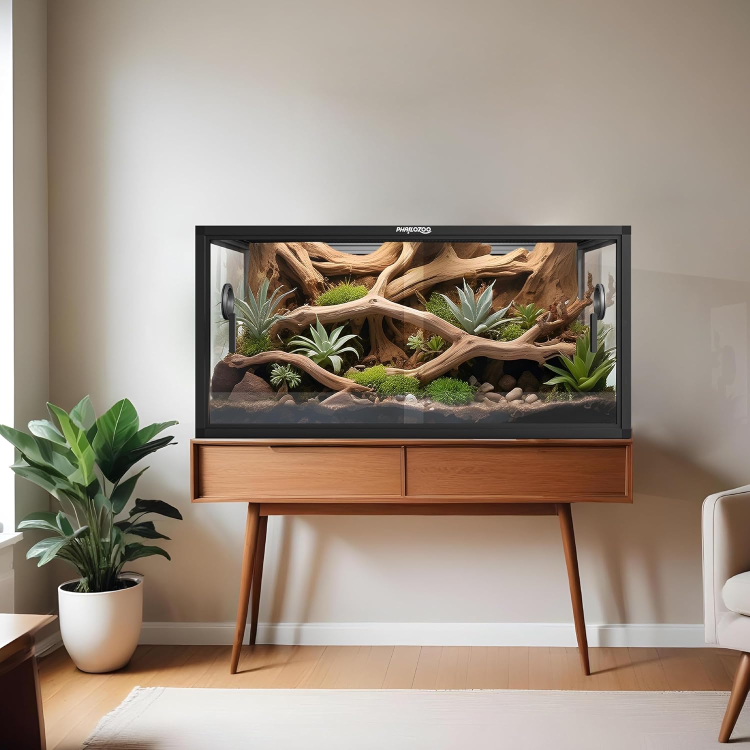 Phailozoo 50 Gallon Reptile Enclosure, Colorful Aluminum Frames Reptile Tank Assemble Within 6 Steps, Rust Proof Mesh Top for Air Circulation & Light Penetration, Dual Grommets for Multiple Wire Use