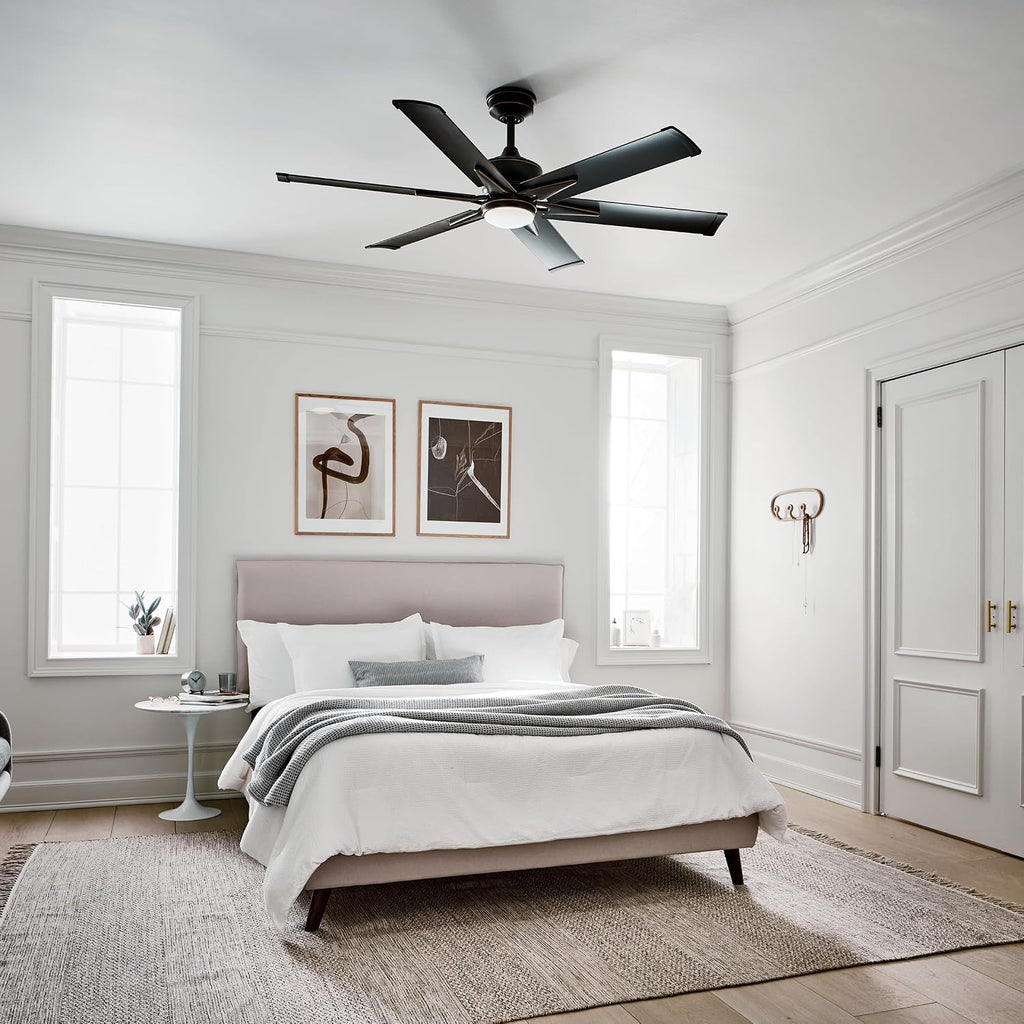 Kichler Szeplo II 60 in 6-Blade Outdoor Ceiling Fan with LED Light, DC Motor Wet Rated Patio Fan with Etched Cased Opal Glass in Old Bronze for Pergola Porch, 300300OZ