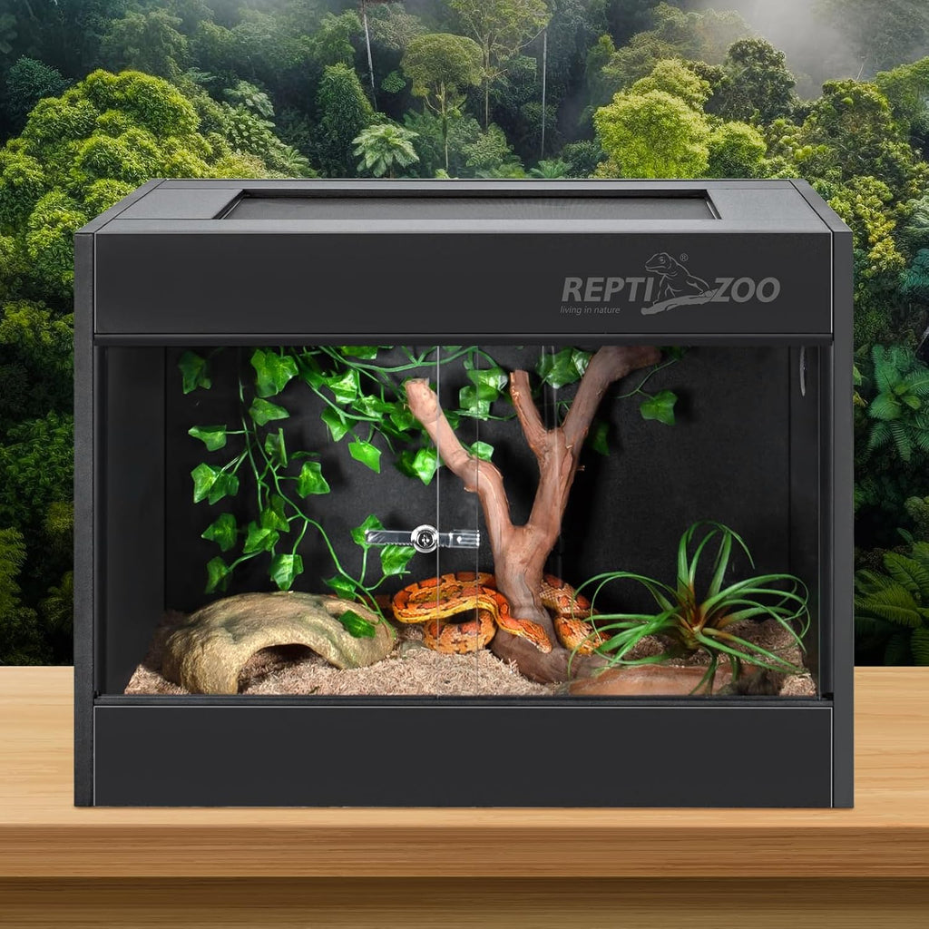 REPTI ZOO 34 Gallon PVC Reptile Terrarium, 24x18x18' Leopard Gecko Tanks with Glass Sliding Door & Top Screen Ventilation, Reptile Enclosure for Bearded Dragon Hermit Crab