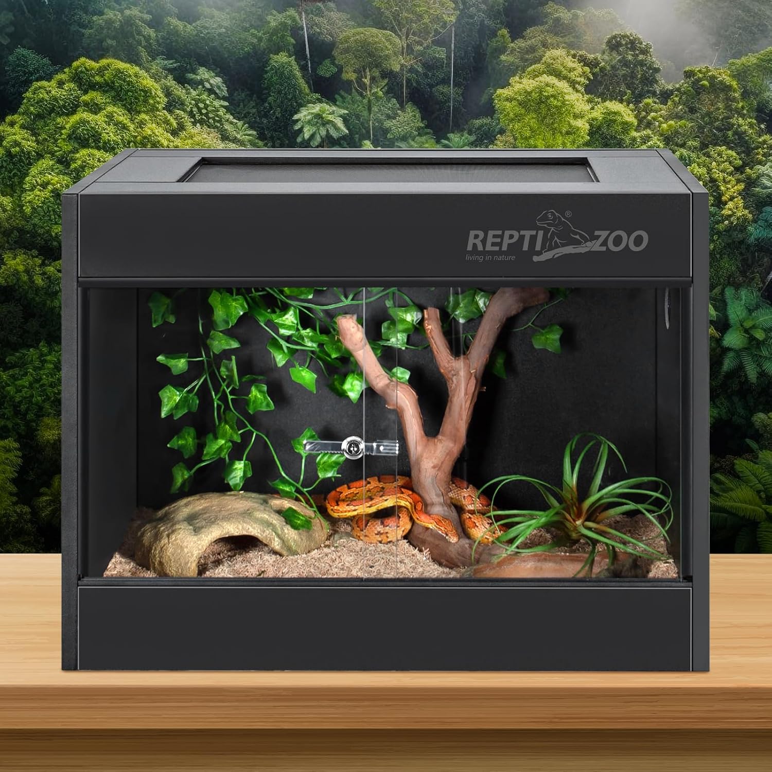 REPTI ZOO 34 Gallon PVC Reptile Terrarium, 24x18x18' Leopard Gecko Tanks with Glass Sliding Door & Top Screen Ventilation, Reptile Enclosure for Bearded Dragon Hermit Crab
