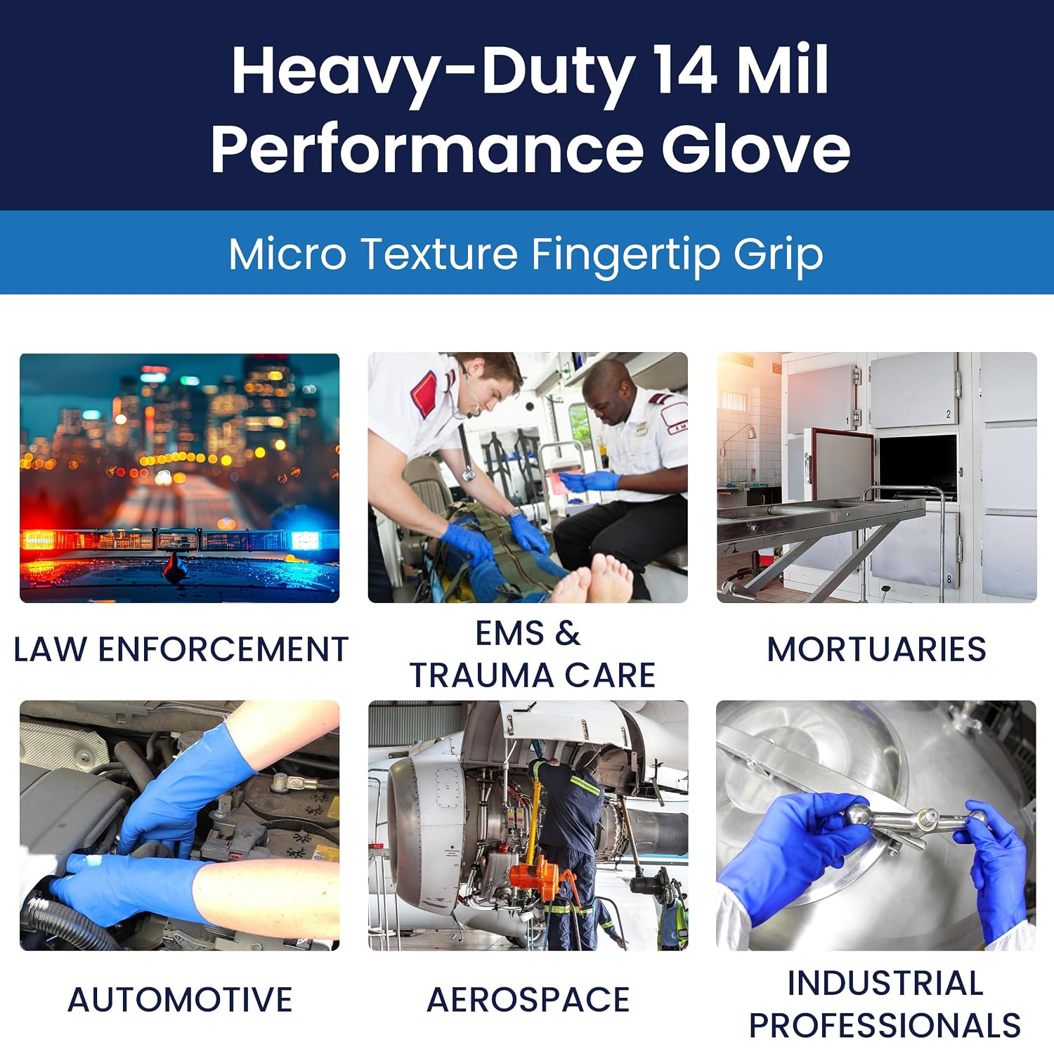 Adenna HERO Disposable Latex Gloves - 14 Mil, NFPA-Approved Heavy Duty Glove with 12' Extended Cuff & Micro-Textured Grip, Exam Grade, Powder Free, Case of 500, X-Large, Blue