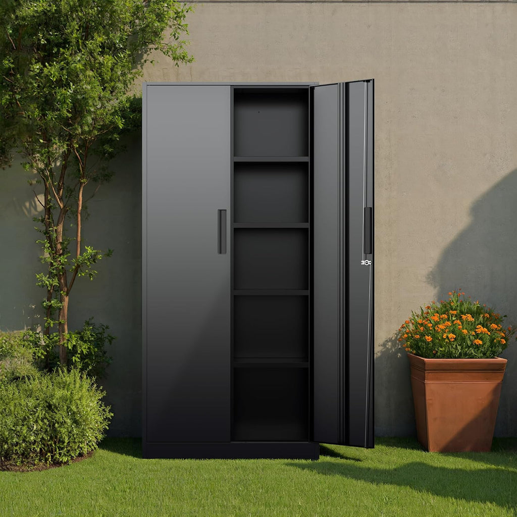 Oakcloud Metal Storage Cabinet Tool Organizer, 72' Lockable Garage Storage Tool Cabinets with 2 Doors and 4 Adjustable Shelves, Locking File Cabinet for Office, Home, School (72' Standard-Black)