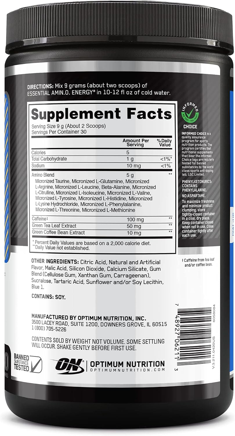 Optimum Nutrition Amino Energy - Pre Workout with Green Tea, BCAA, Amino Acids, Keto Friendly, Green Coffee Extract, Energy Powder - Blueberry Lemonade, 30 Servings (Packaging May Vary) (Pack of 6)