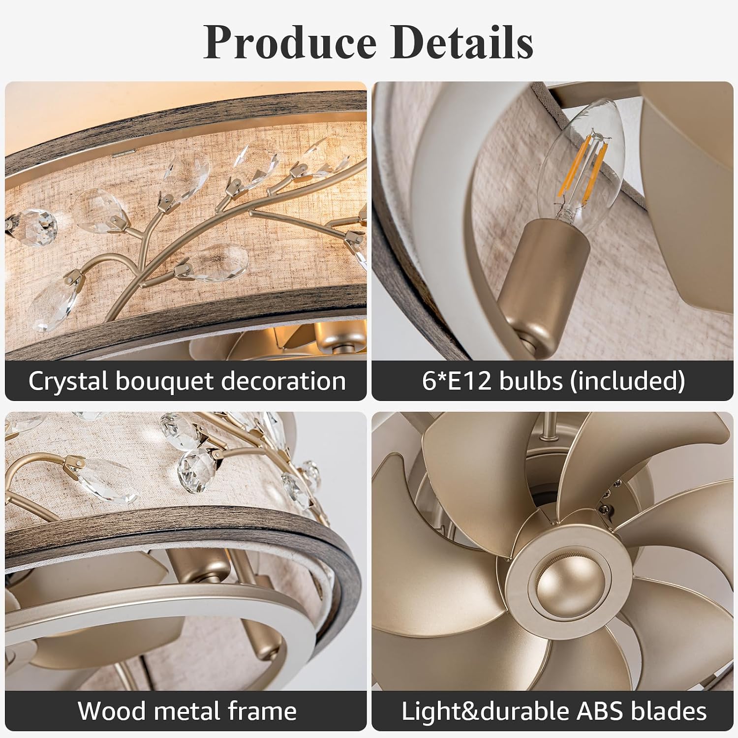 WWM 20 Inch Low Profile Caged Fandelier Ceiling Fan with Light – Farmhouse Style, DC Motor Fixes Flickering, Reversible Motor, Remote Control, Quiet & Energy-Efficient, 6 E12 LED Bulbs Included