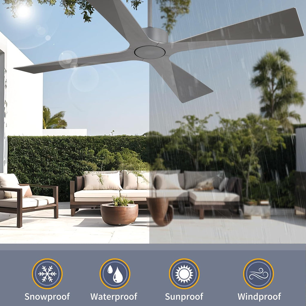 WINGBO 54' Wet Rated Outdoor Ceiling Fan without Lights, 4 ABS Plastic Blades, 6-Speed Reversible Quiet DC Motor, Waterproof Ceiling Fan No Lights for Patio Porch Gazebo Garage, Brushed Graphite